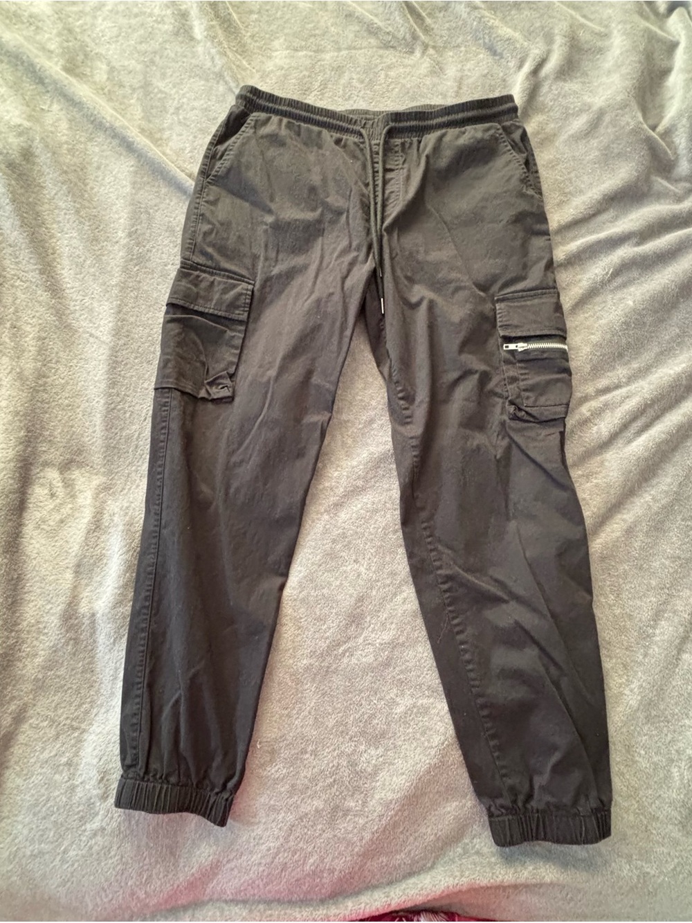 Men's Black Cargo Jogger Pants - Elastic Waist and Ankle